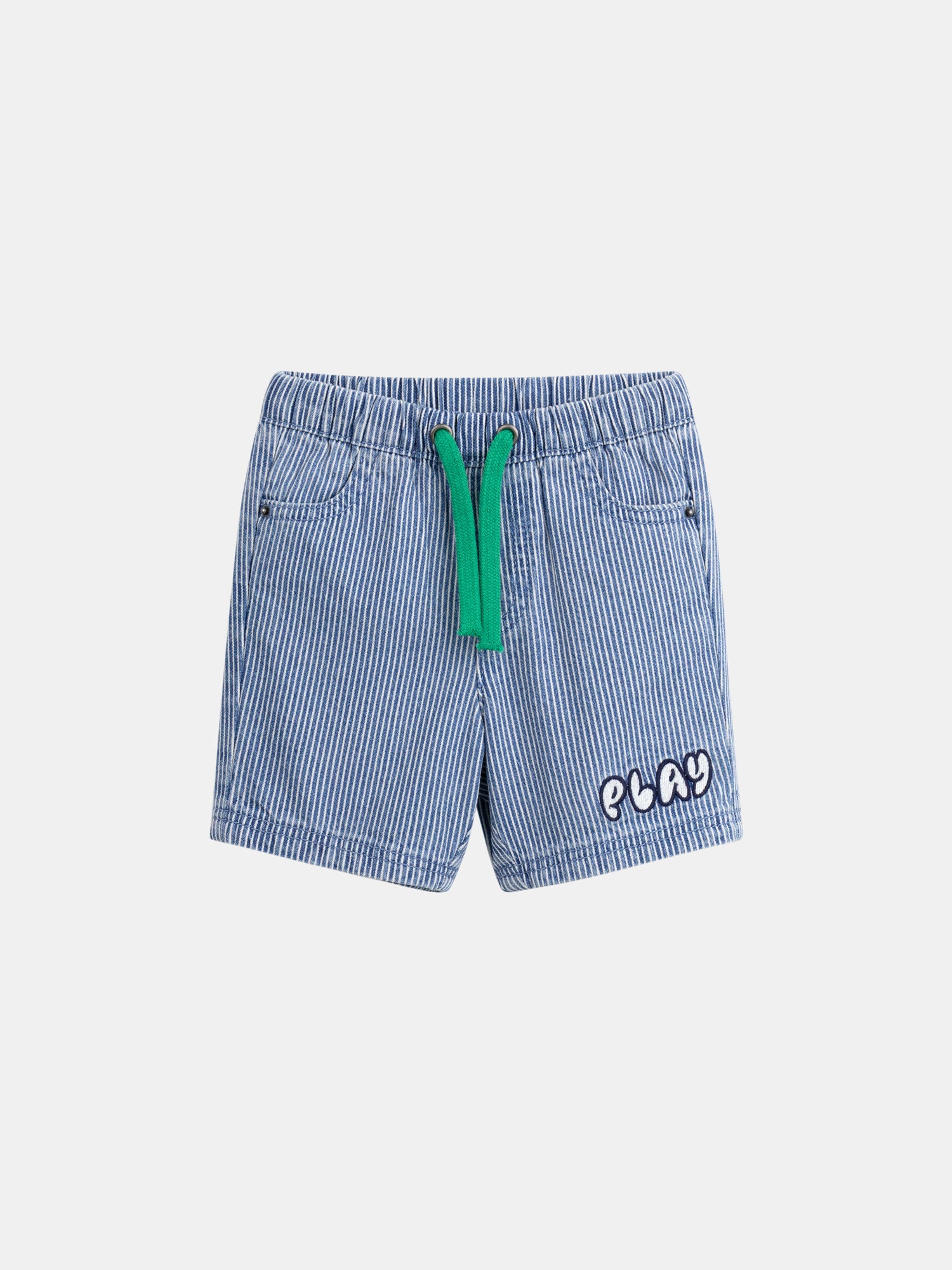 Bermuda in denim a righe "Play" blu e écru per bambino