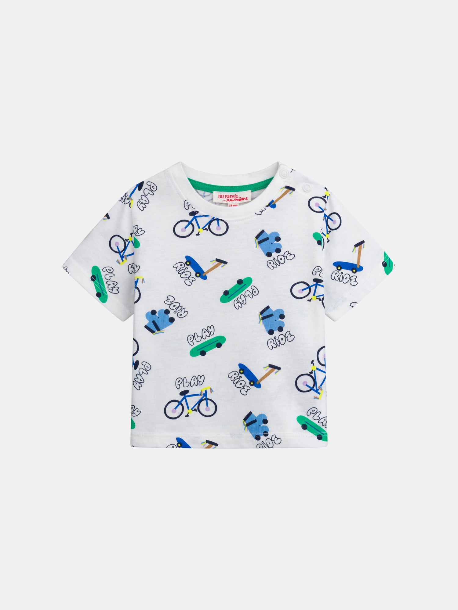 T-shirt ecru con stampa "Ride" integrale per bambino