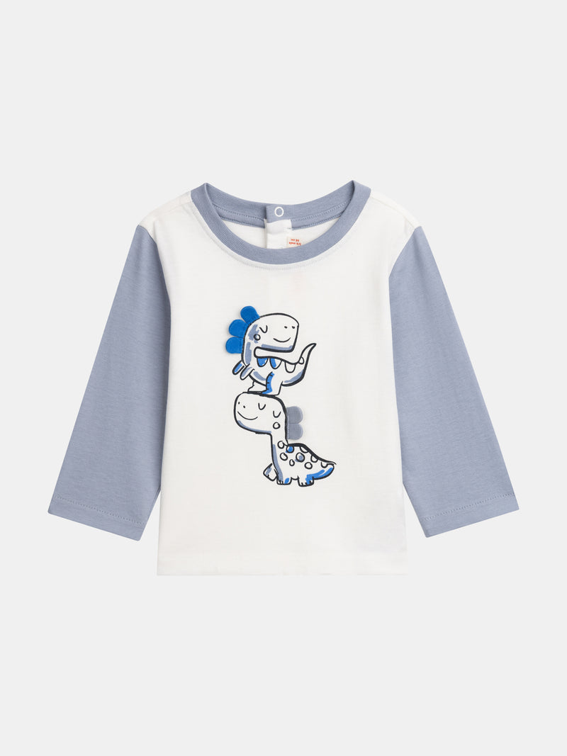 T-Shirt a Maniche Lunghe Bicolore "Dinosauro" per Bambino
