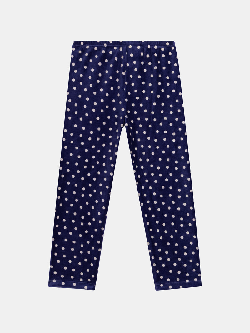 Pigiamas in velluto blu marino "It's raining MAGIC" con dettagli fosforescenti per bambina