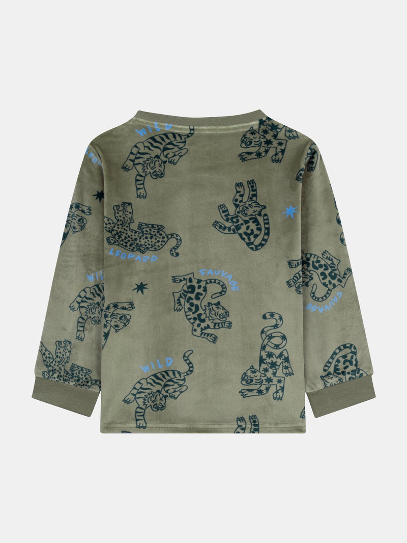 Pigiama 2 pezzi in velluto elastico con stampa di leopardo per bambino