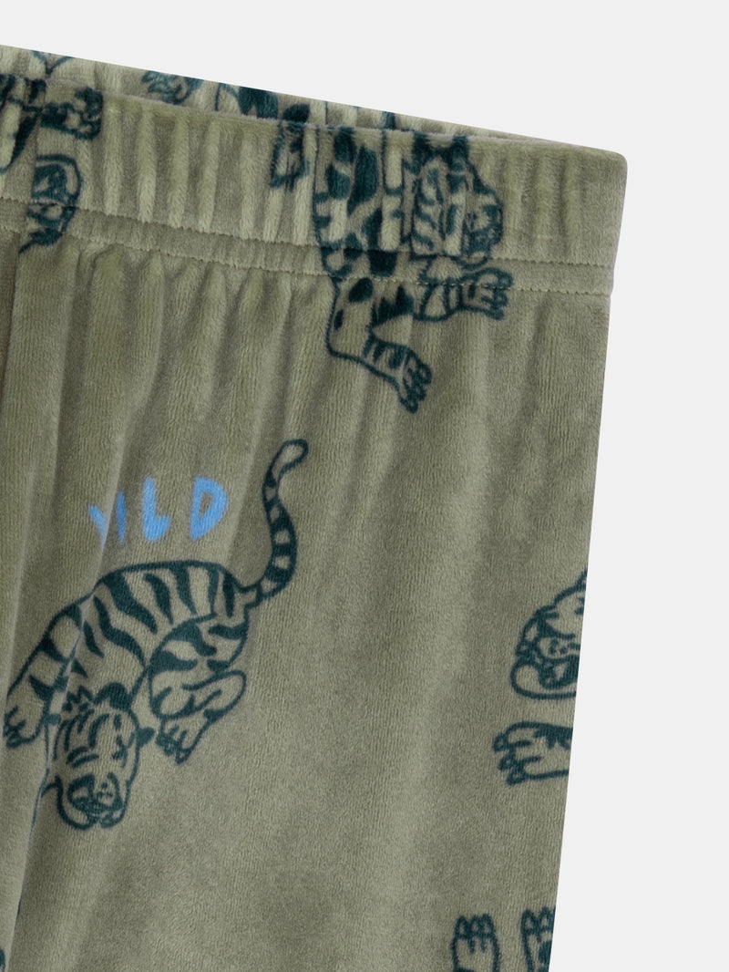 Pigiama 2 pezzi in velluto elastico con stampa di leopardo per bambino