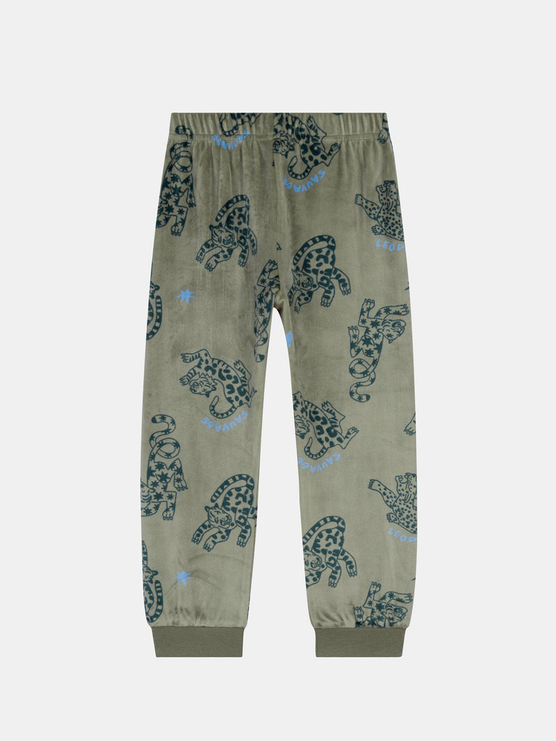 Pigiama 2 pezzi in velluto elastico con stampa di leopardo per bambino