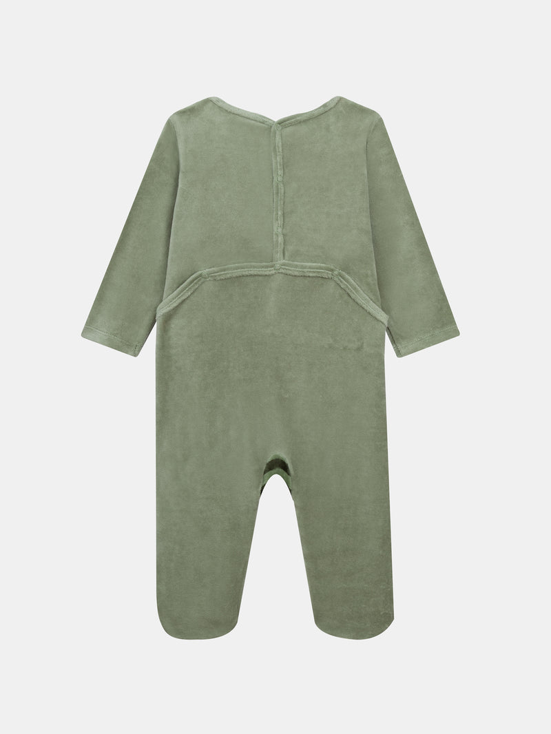 Tutina in velluto verde con righe e motivo volpe per bambino