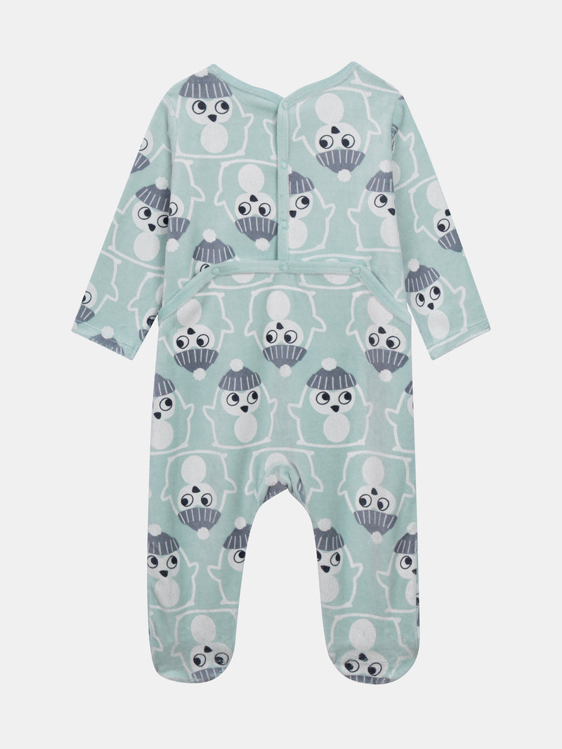 Tutina in velluto verde grigio con stampa di pinguini per bambino
