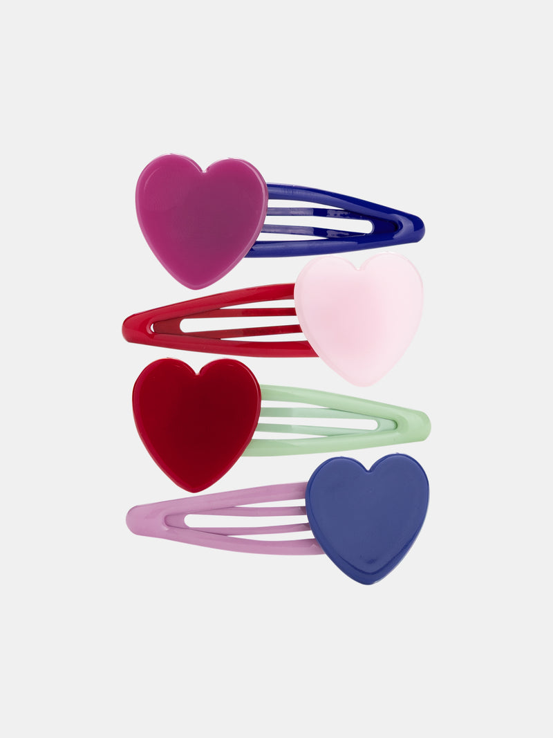 Set di 4 fermagli multicolori e cuori per ragazze