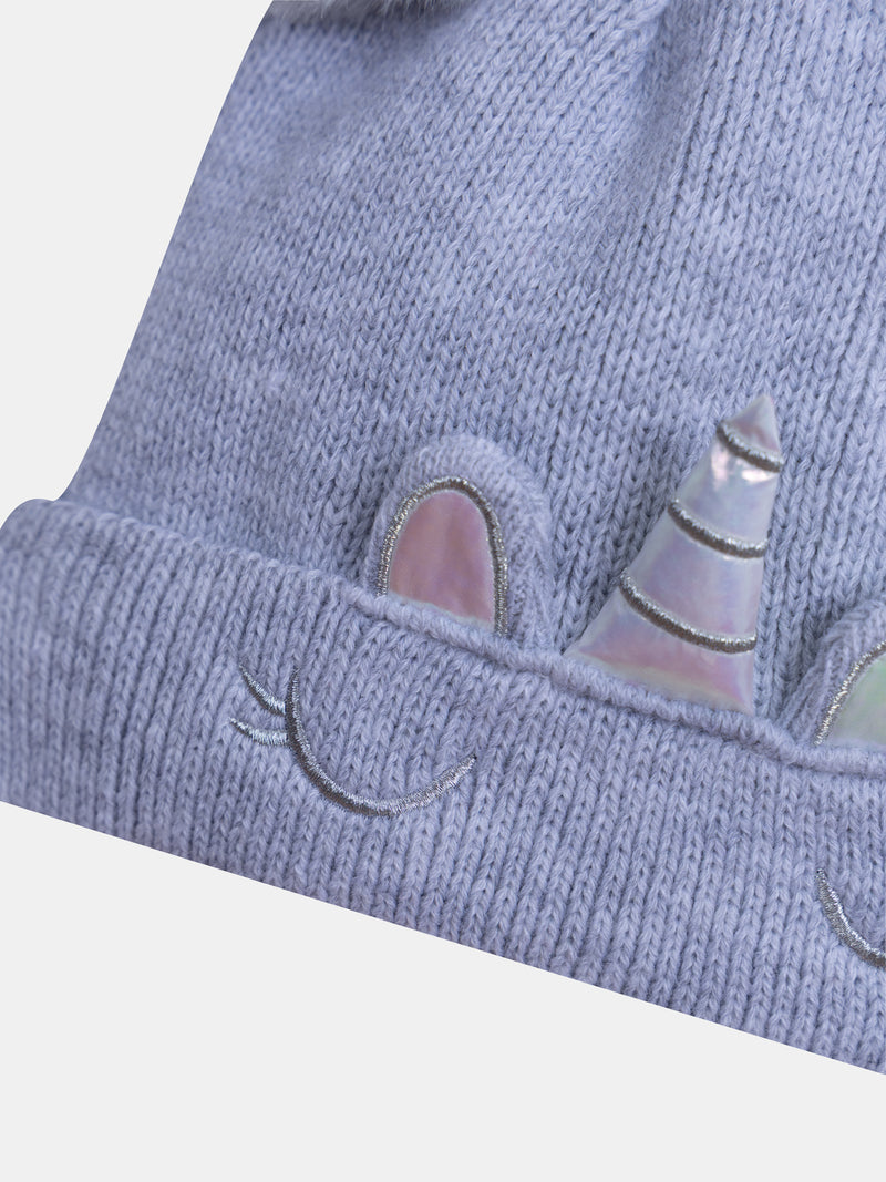 Berretto grigio con unicorno per ragazze