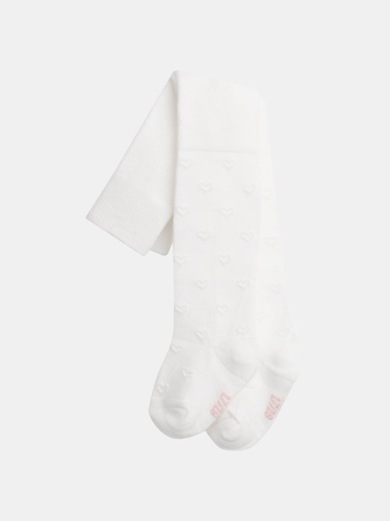 Collant ecru con cuori intagliati per bambine