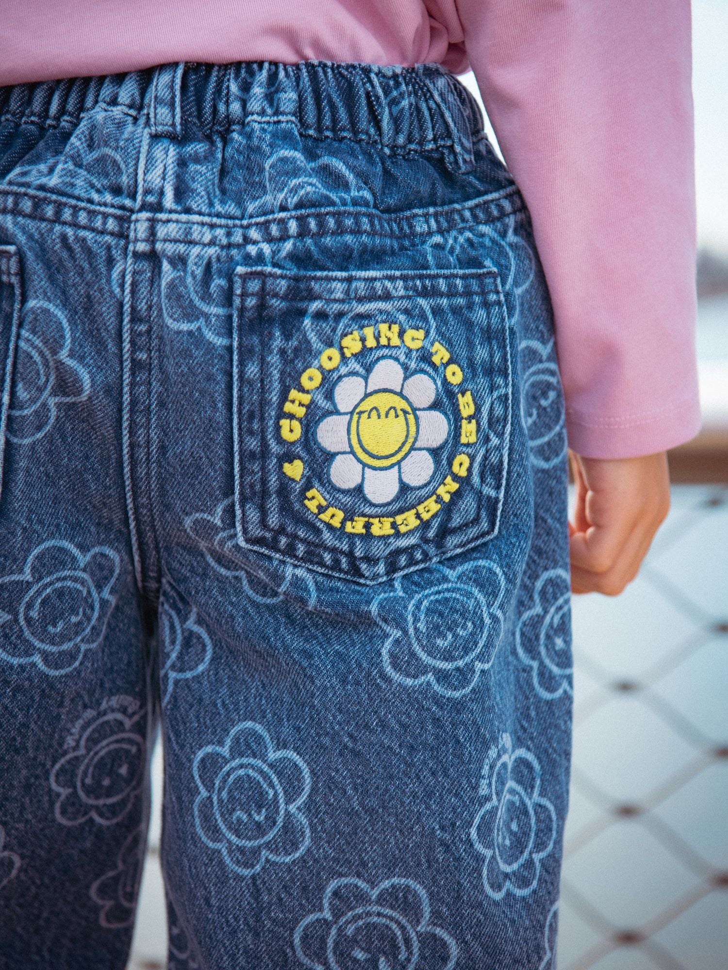 Jeans blu con stampa di fiori SMILEYWORLD per ragazze