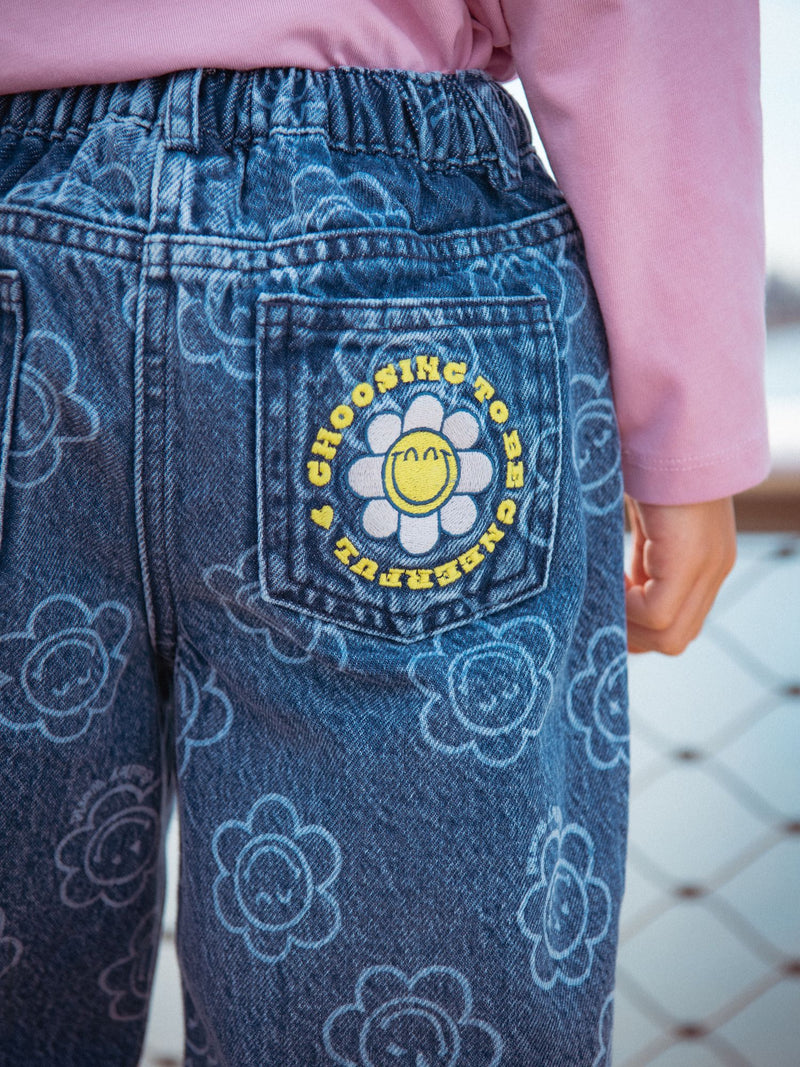 Jeans blu con stampa di fiori SMILEYWORLD per ragazze
