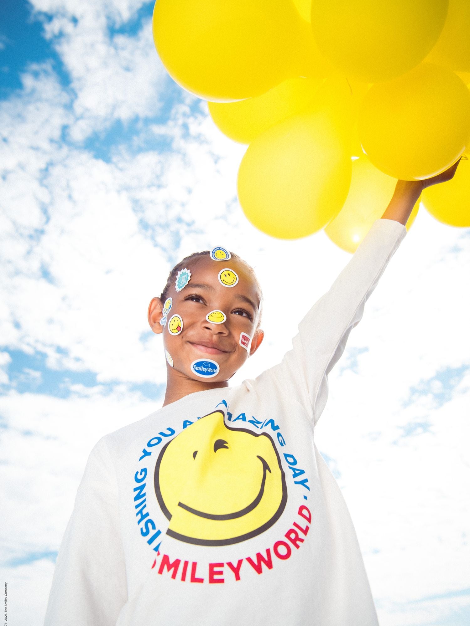 T-shirt Ecru a Maniche Lunghe con Stampa SMILEYWORLD per Bambini
