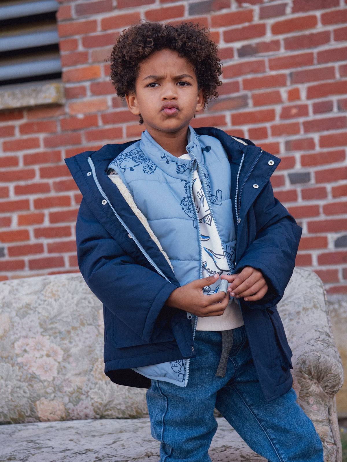 Parka 3 in 1 e giacca piumino blu per ragazzi