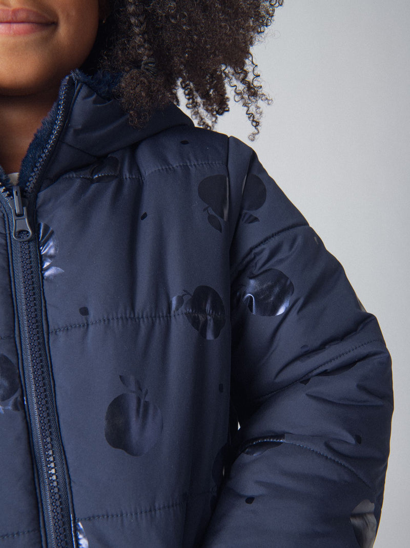 Parka reversibile con stampa di mele per ragazze