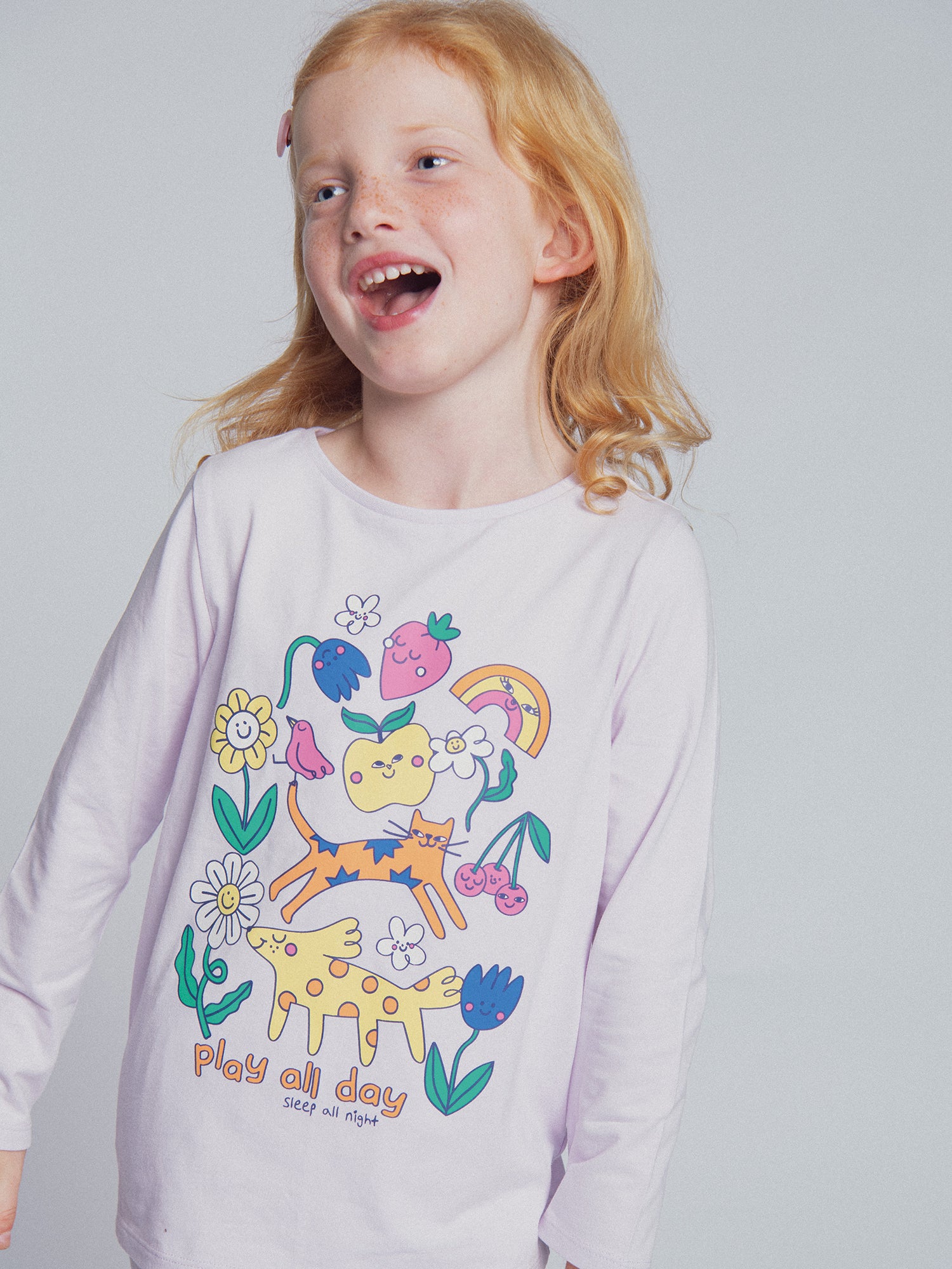 Pigiama 2 pezzi viola "Play all day" fosforescente per bambina