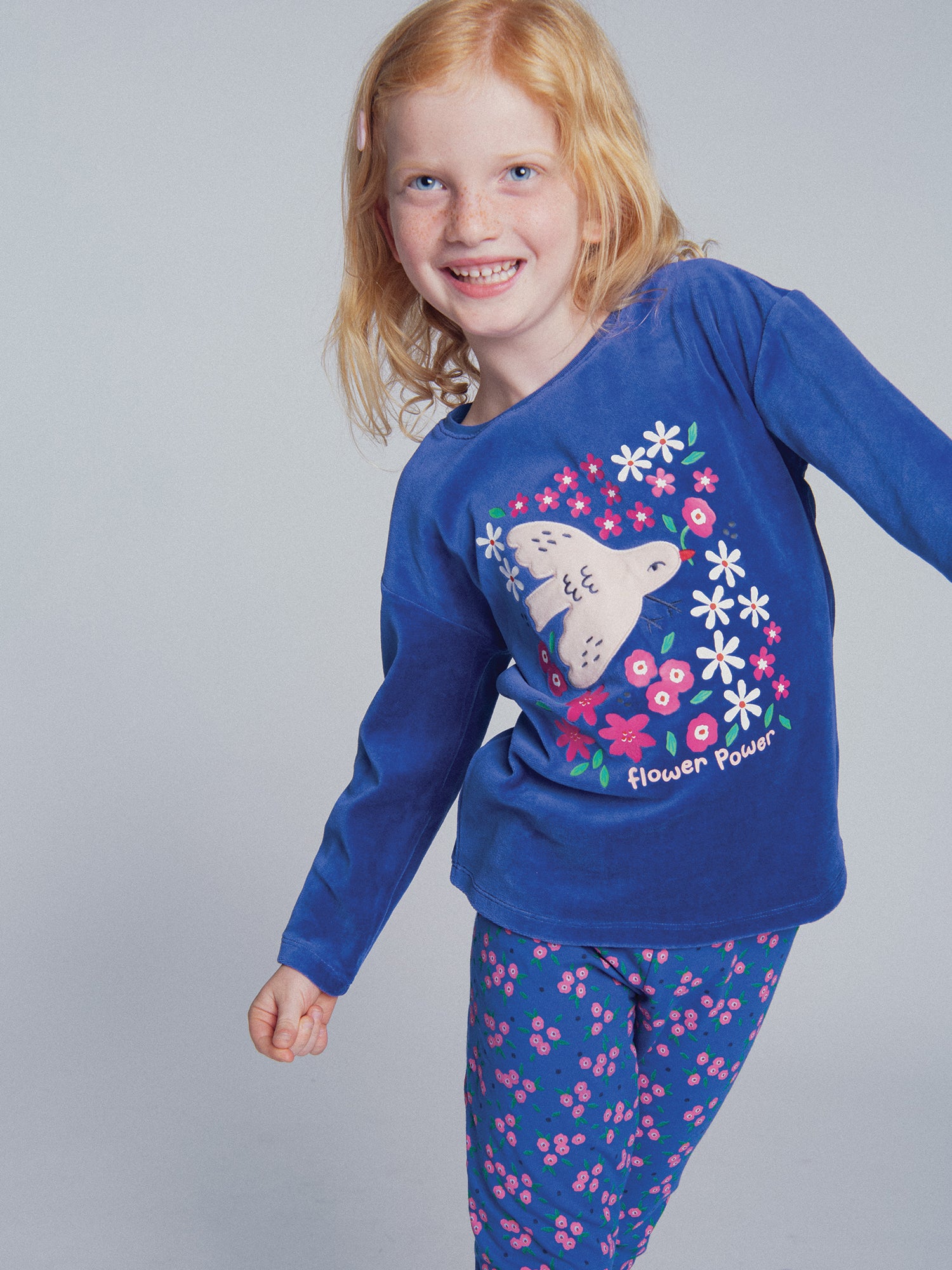 Pyjama 2 pièces bleu "Flower Power"  pour enfant fille