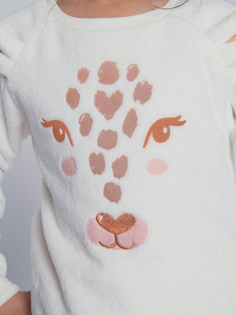 Pigiama ecru "Testa di Leopardo" per bambina