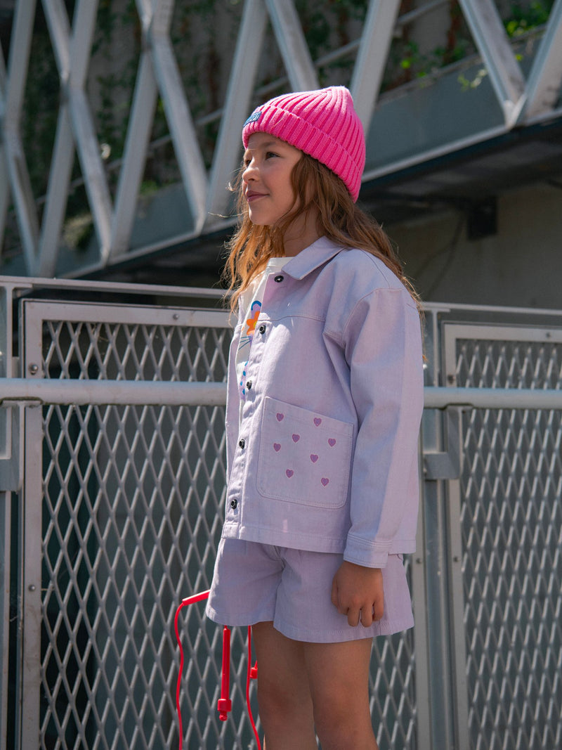 Veste violette à poches et broderies coeur pour fille