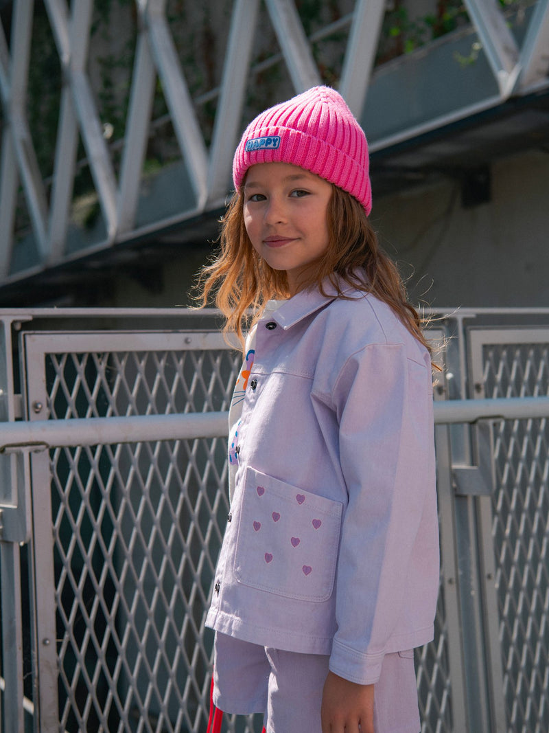 Veste violette à poches et broderies coeur pour fille