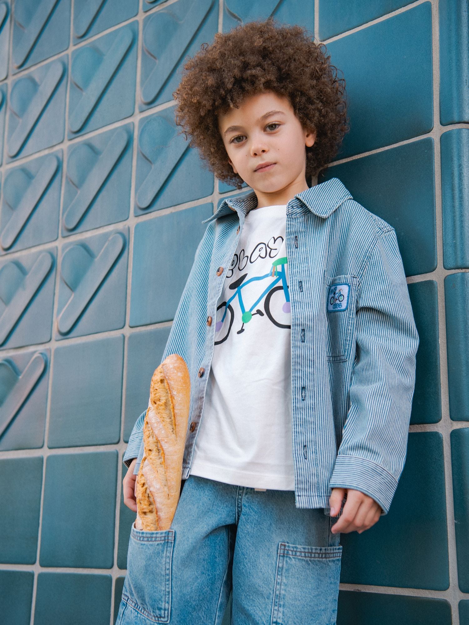 Camicia in Denim a Righe Blu e Bianche per Bambini
