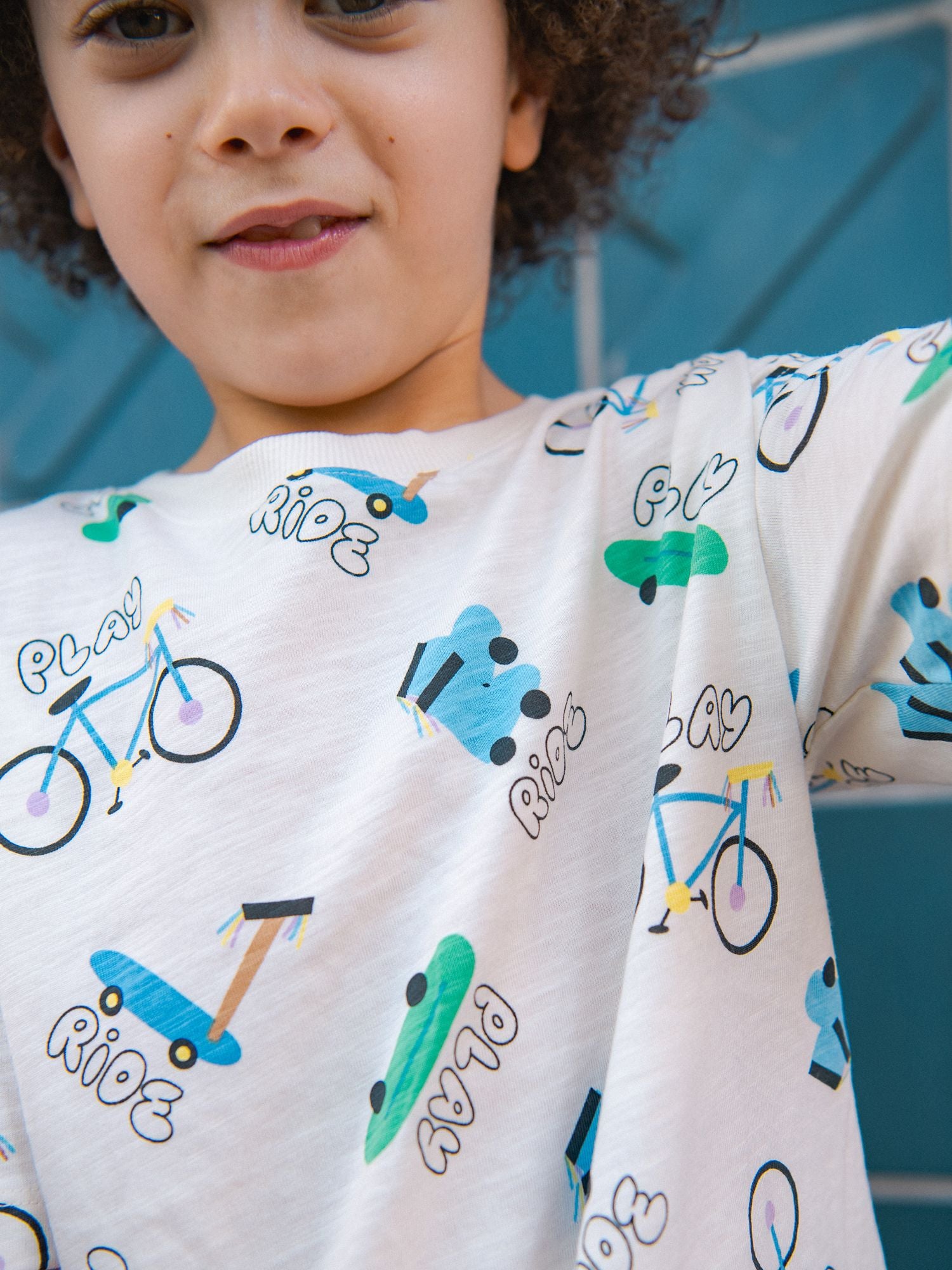 T-shirt ecru con stampa "Ride" integrale per bambino