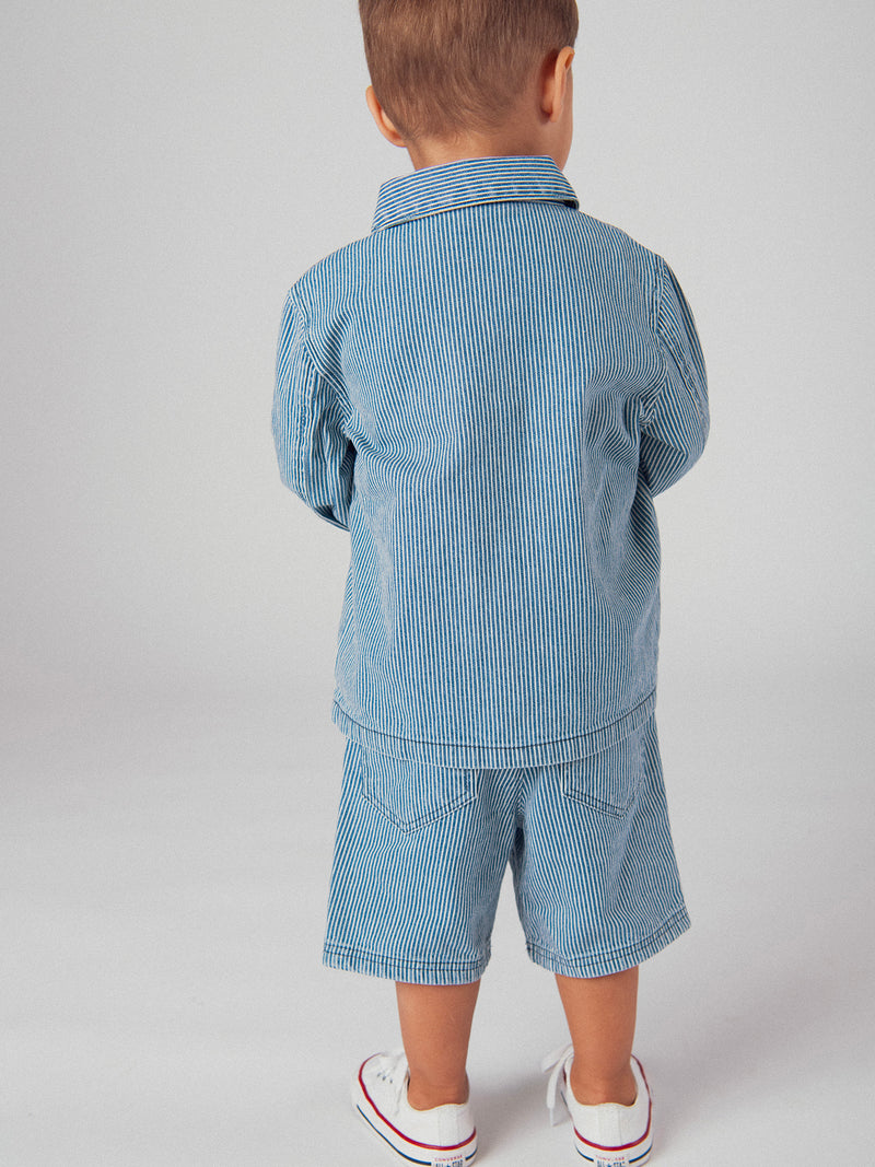 Bermuda en denim rayé "Play" Bleu et Écru pour bébé garçon