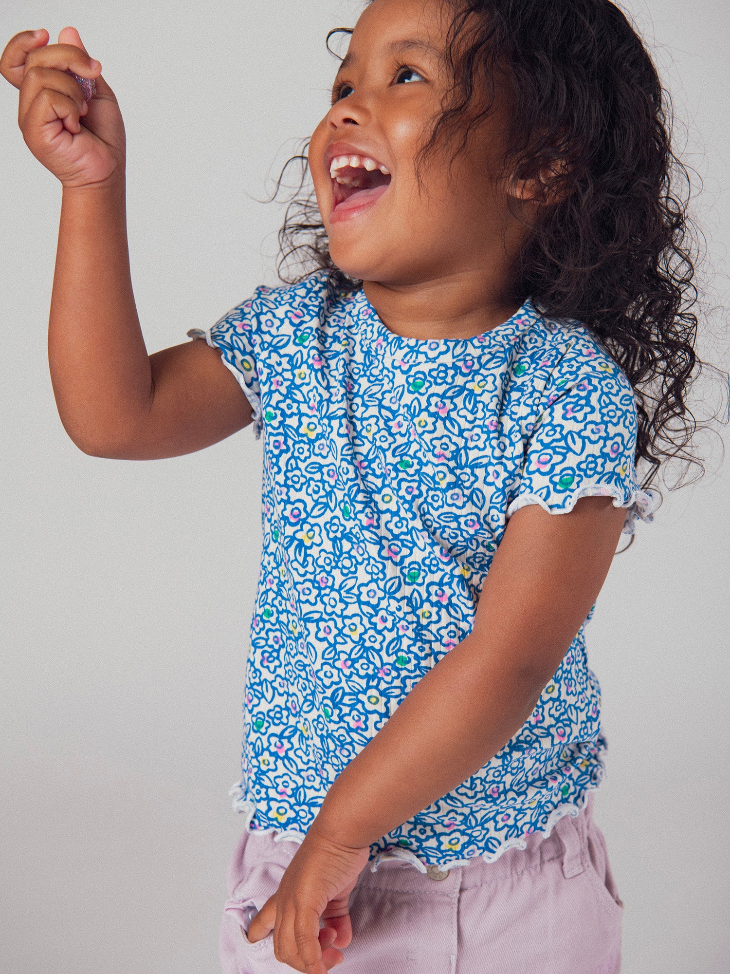 T-shirt Floreale Blu per Bambina