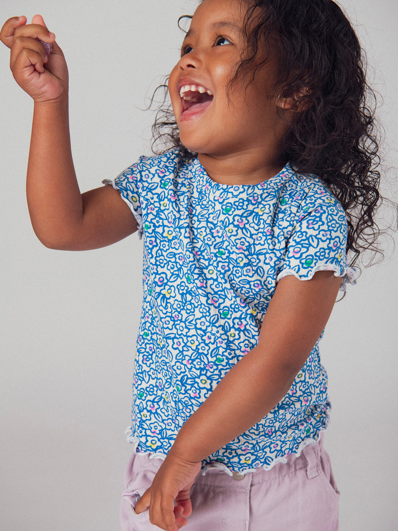 Tee-shirt à fleurs bleu pour bébé fille