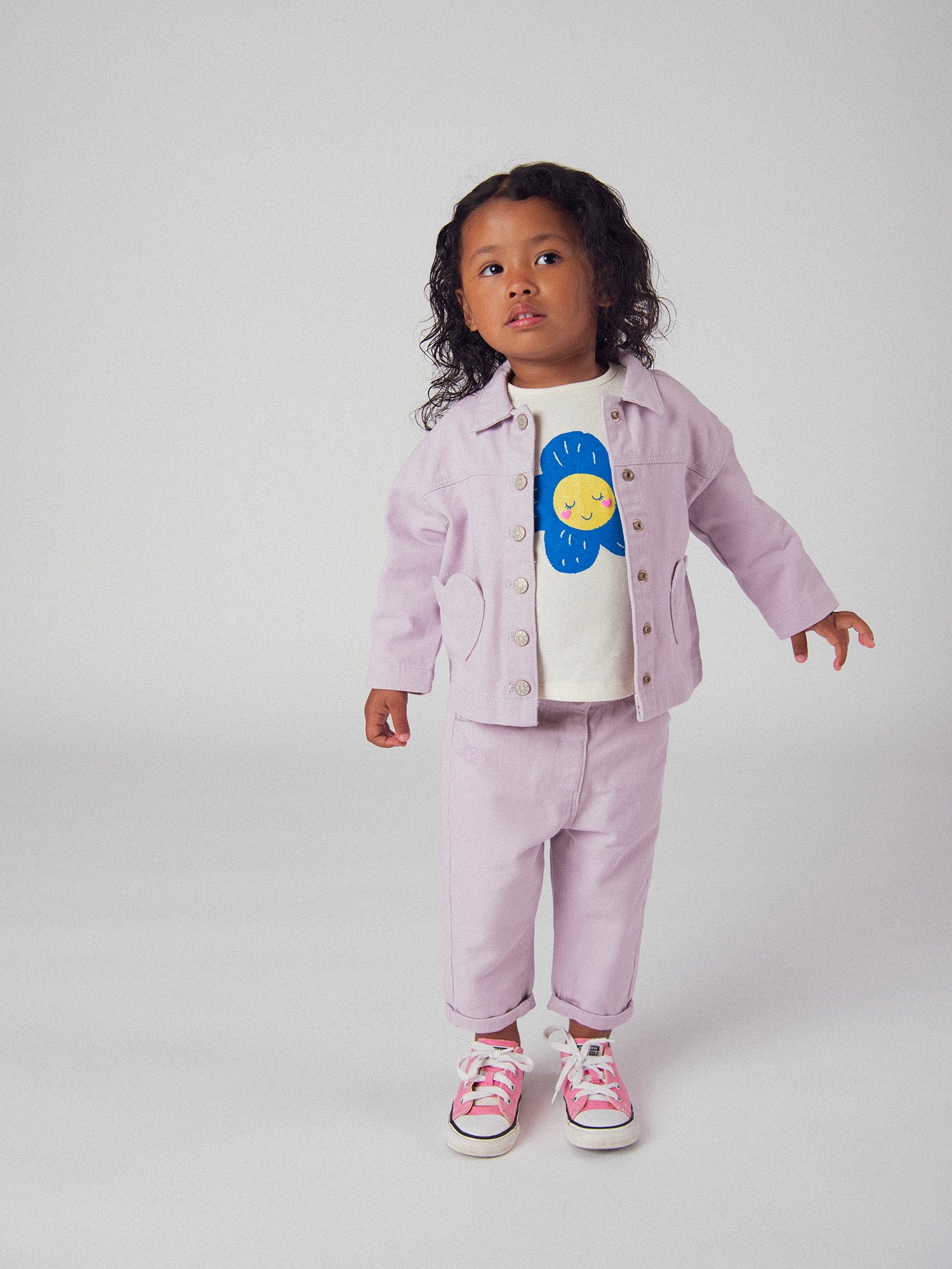 Giacca lilla in twill con tasche a forma di cuore per bambina