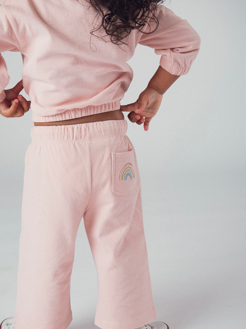 Completo felpa e pantaloni rosa "RAINBOW" per bambina