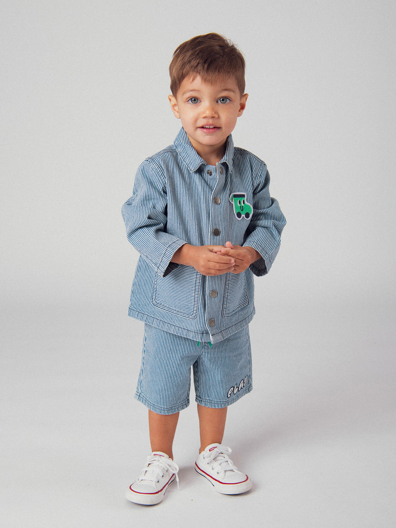 Bermuda en denim rayé "Play" Bleu et Écru pour bébé garçon