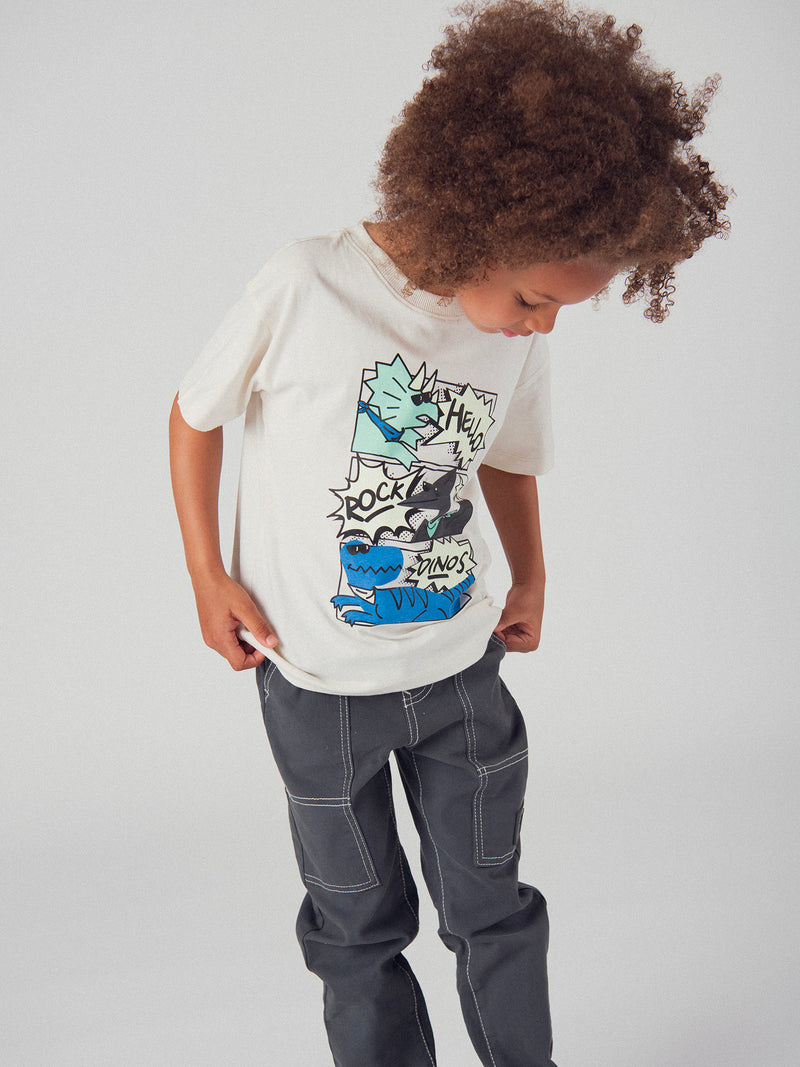 T-shirt fosforescente con animazione di fumetti di dinosauri per bambino
