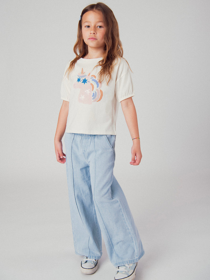 Pantaloni in denim azzurro chiaro con tasche per ragazze