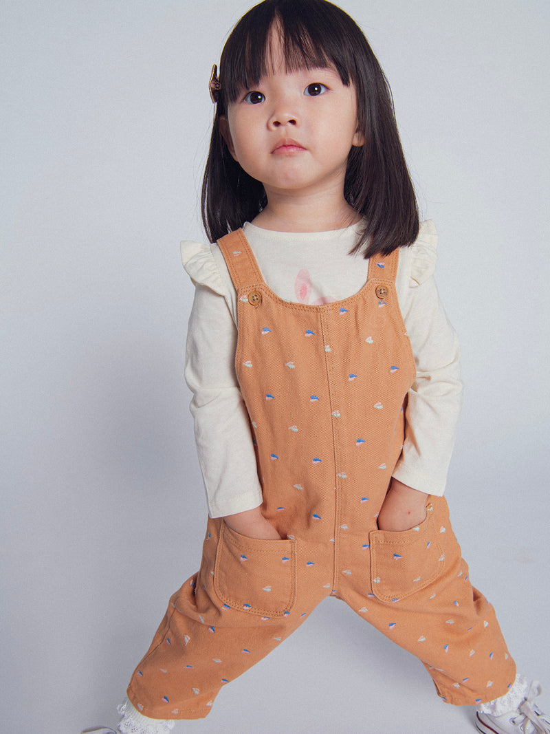 T-shirt ecru a maniche lunghe con volant "Coniglio sul Monopattino" per Bambina