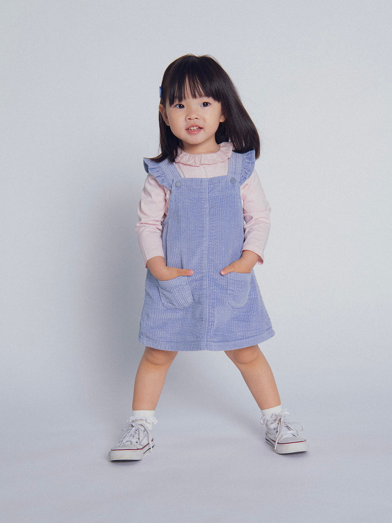 Vestito a bretelle in velluto blu per bambina