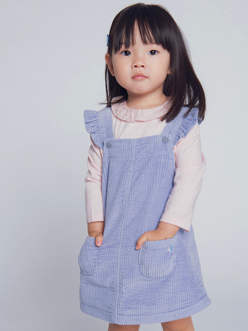 Vestito a bretelle in velluto blu per bambina