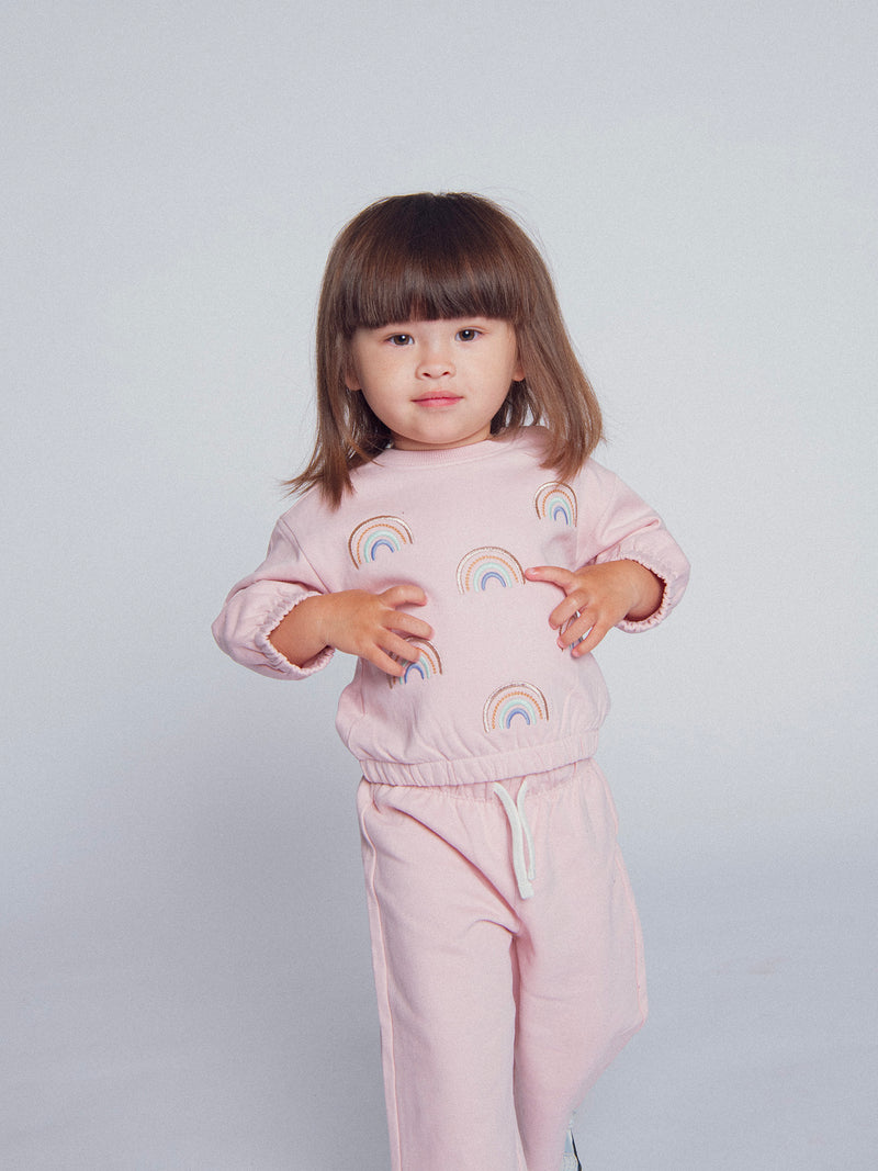 Completo felpa e pantaloni rosa "RAINBOW" per bambina
