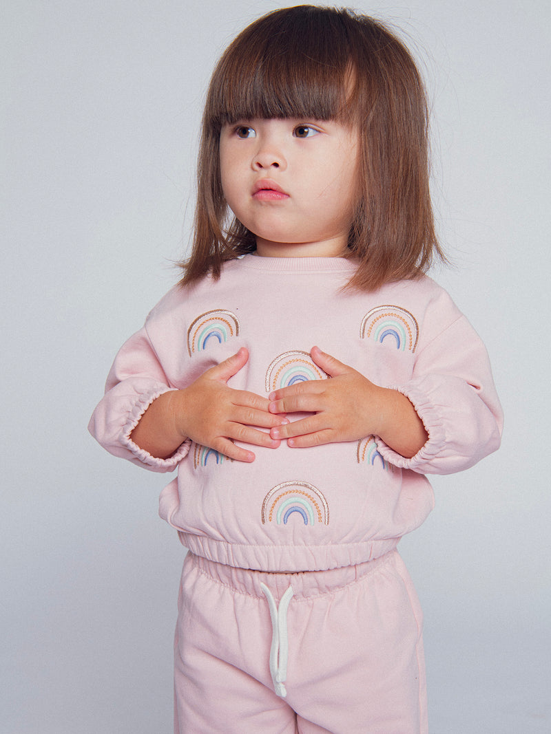 Completo felpa e pantaloni rosa "RAINBOW" per bambina