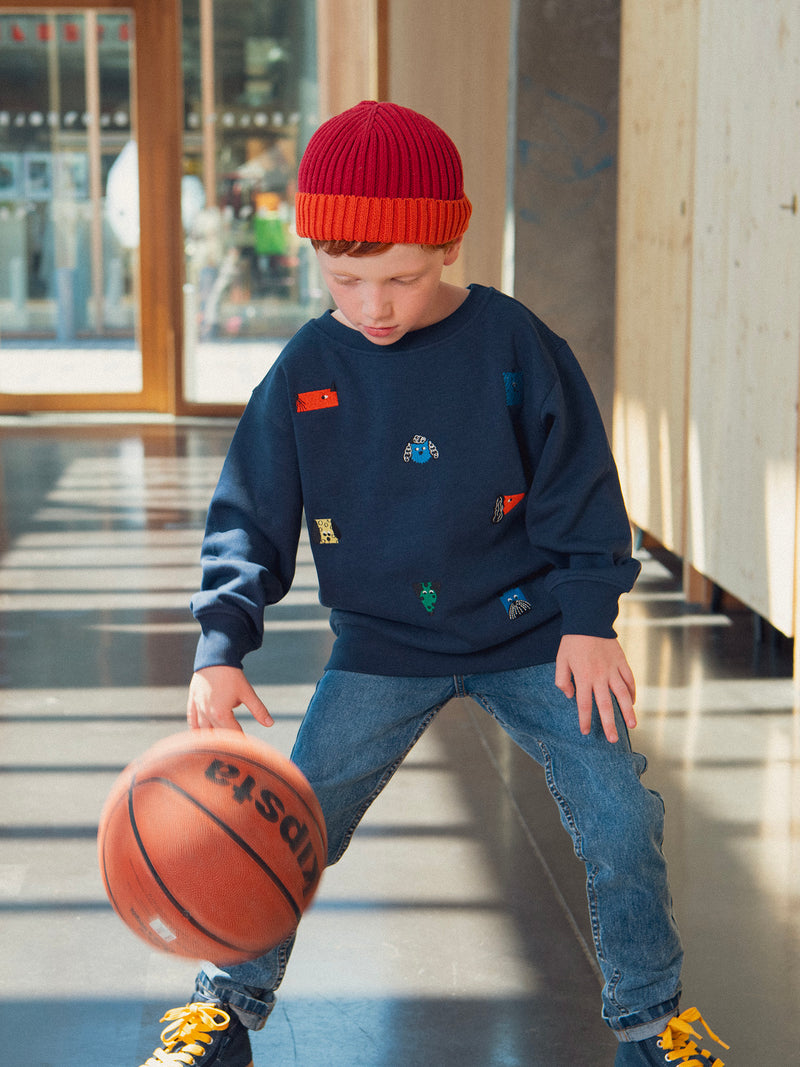 Felpa blu navy con ricamo di teste di cane per bambino