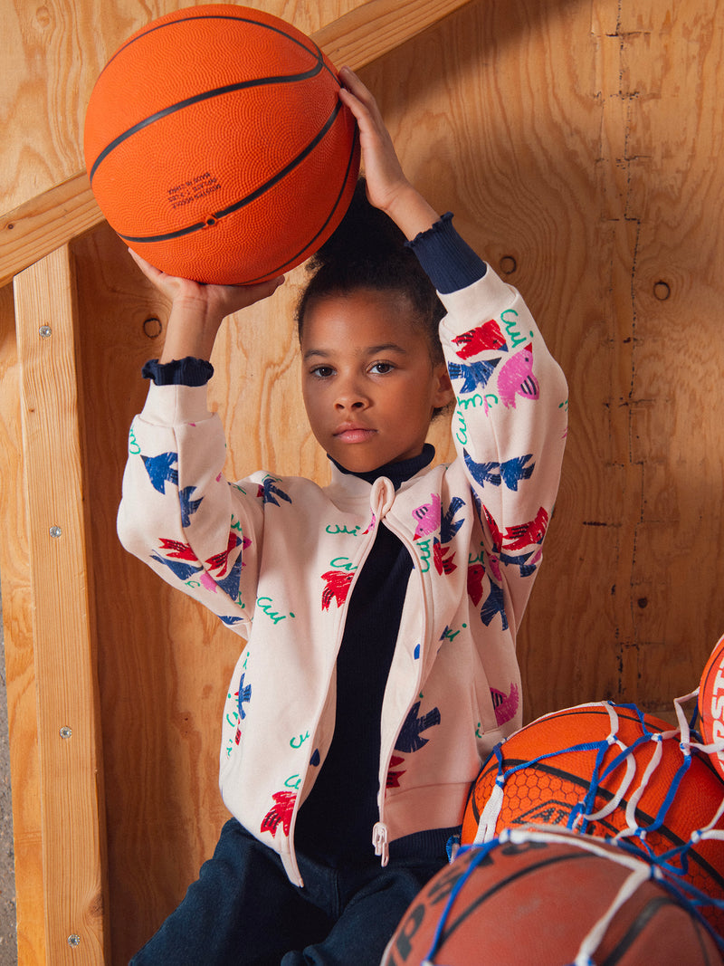 Cardigan reversibile rosa con stampa di uccelli per bambina