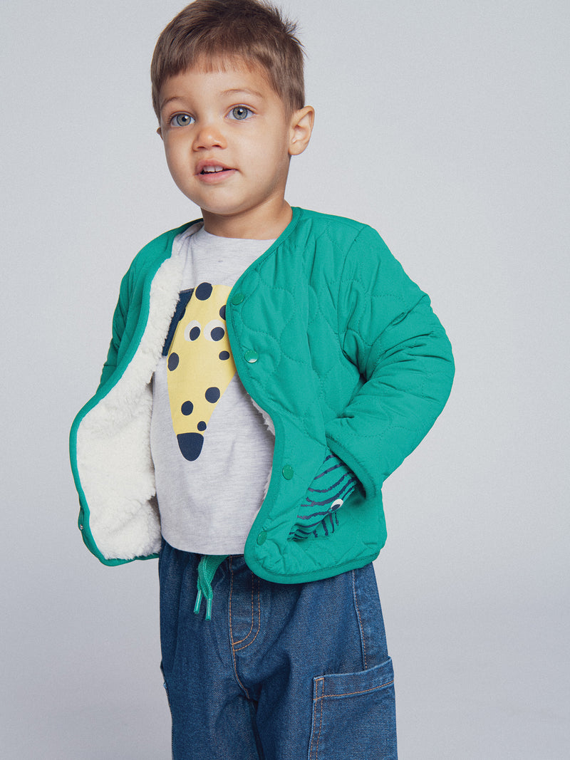Gilet reversible verde prato e ecru "ARTY SCHOOL" per bambino