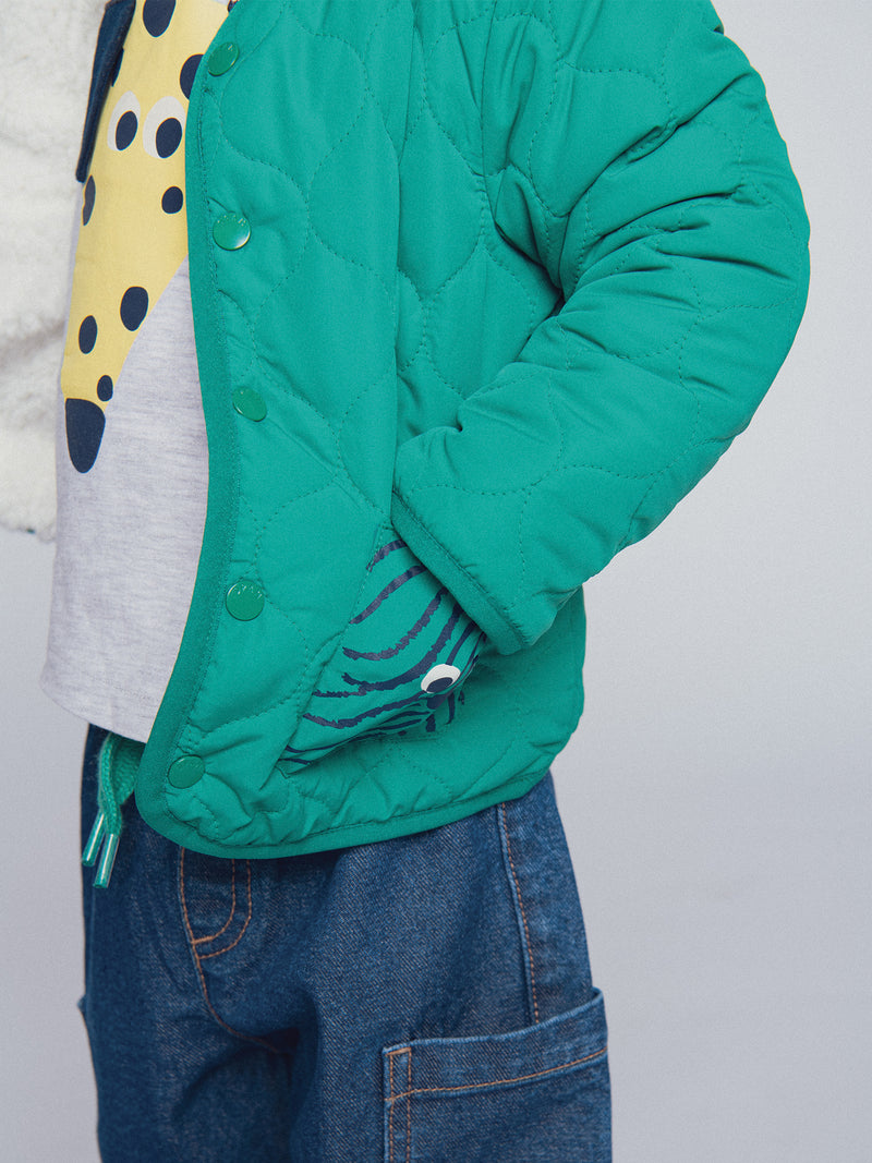 Gilet reversible verde prato e ecru "ARTY SCHOOL" per bambino