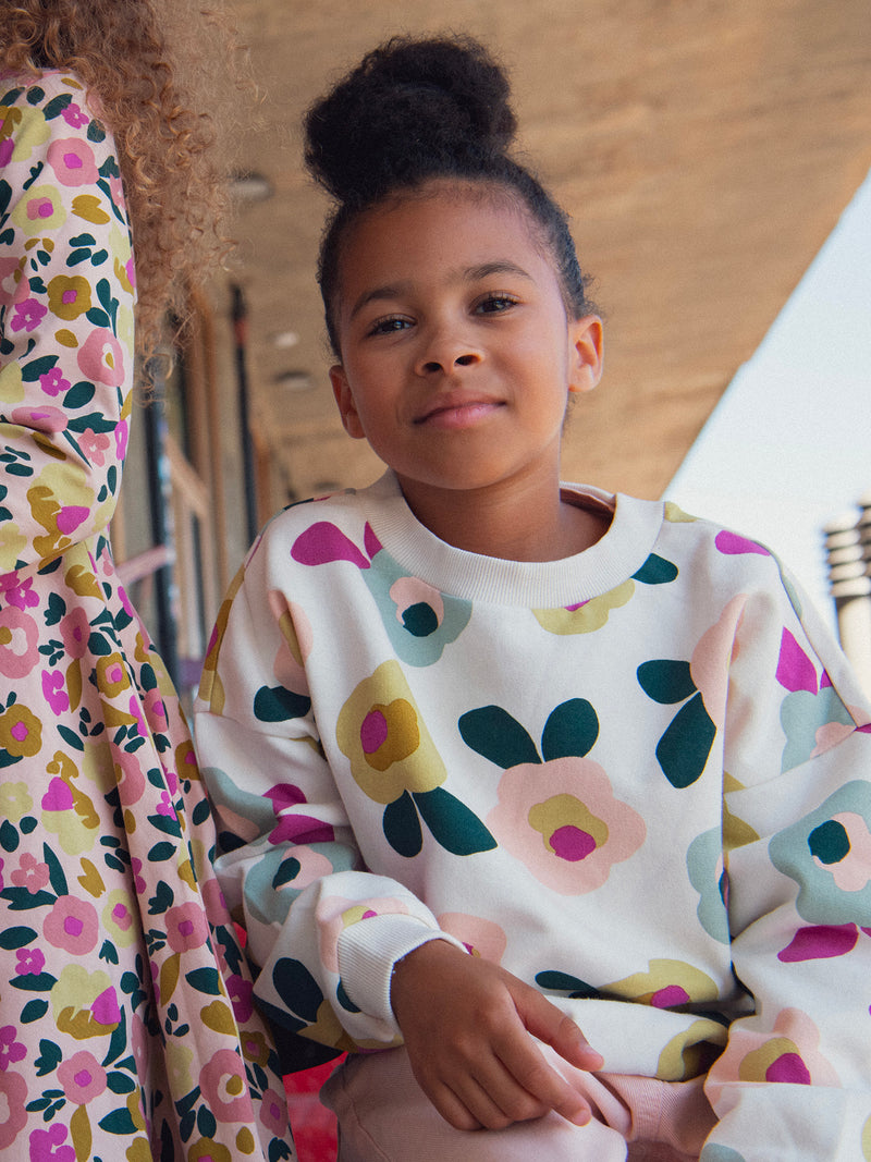 Sweatshirt crema con stampa floreale per ragazze