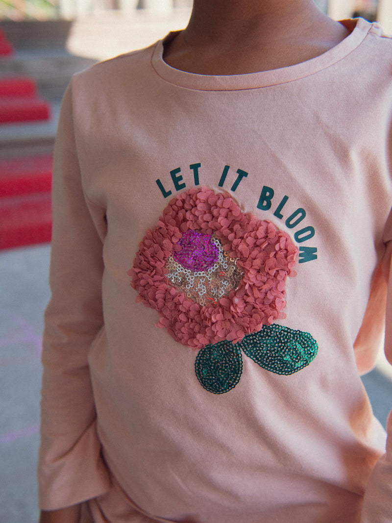 T-shirt rosa con animazione floreale 3D e paillettes per ragazze