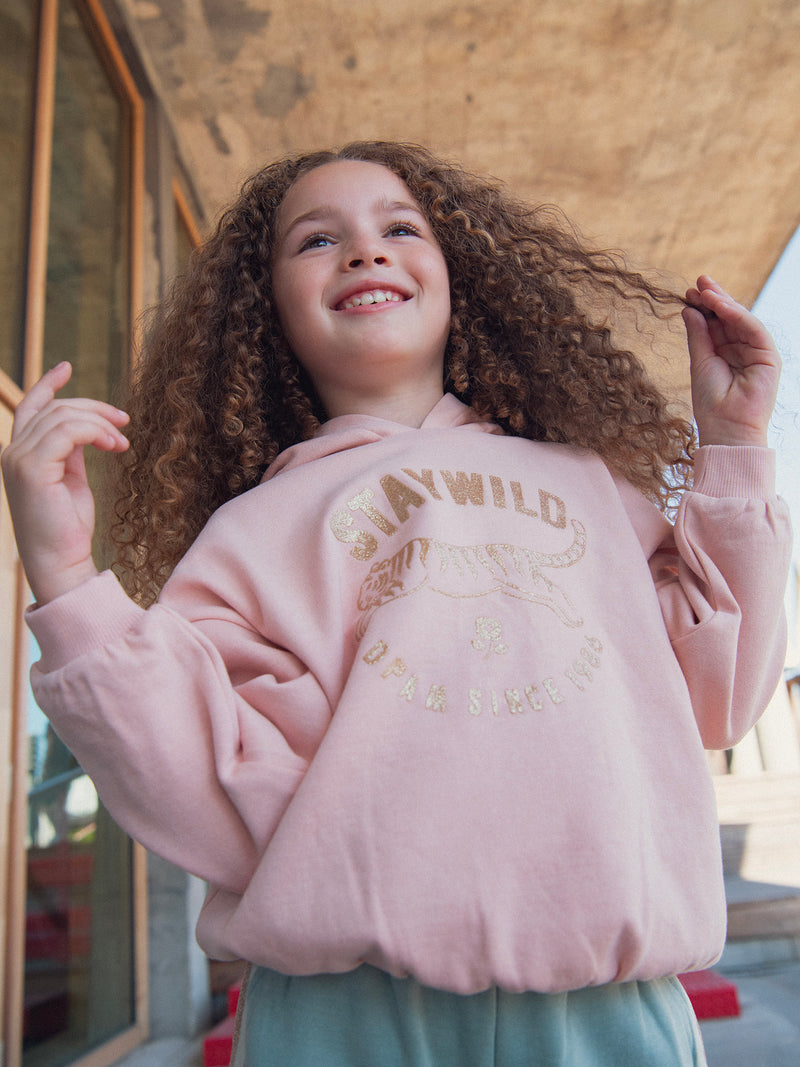 Sweatshirt rosa con cappuccio e animazione di tigre per ragazze