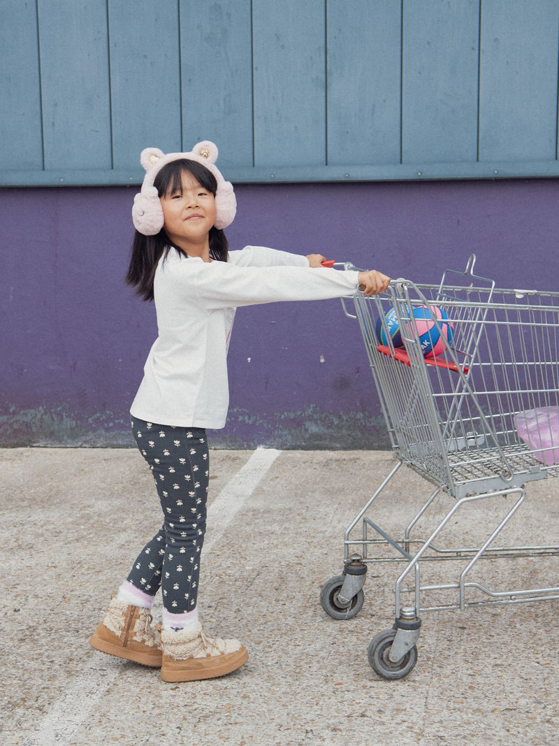 Pantalon en molleton doublé chaud imprimé fleurs pour fille