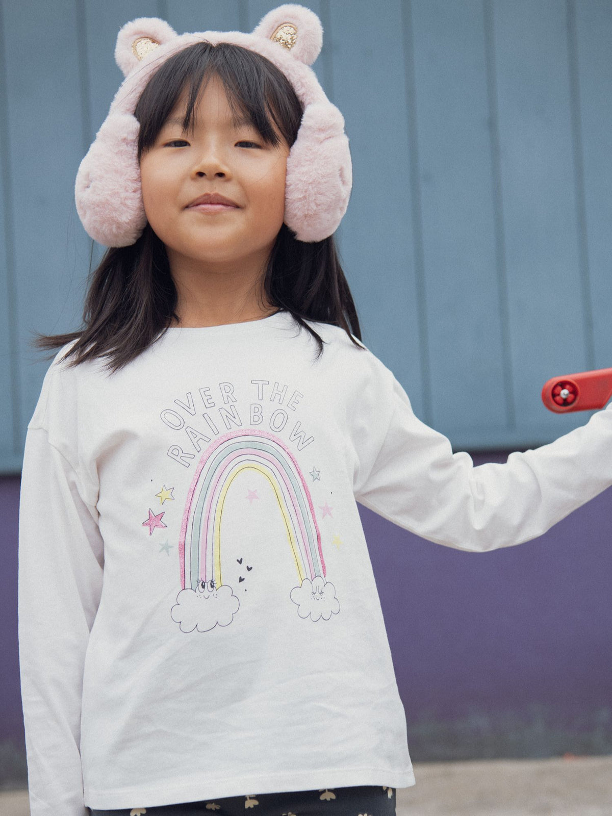 T-Shirt écru con animazione arcobaleno per ragazze