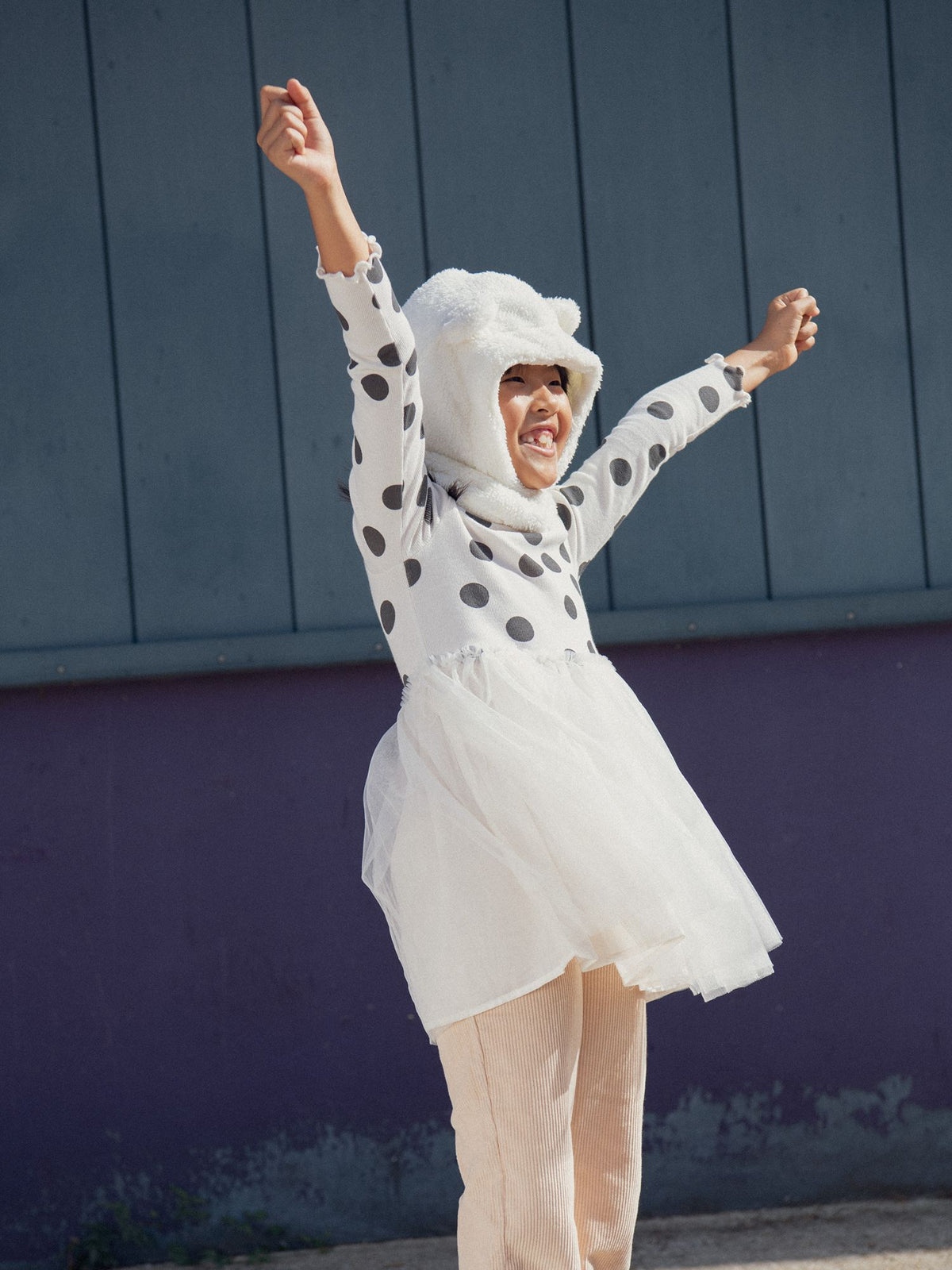 Abito bi-materiale con pois