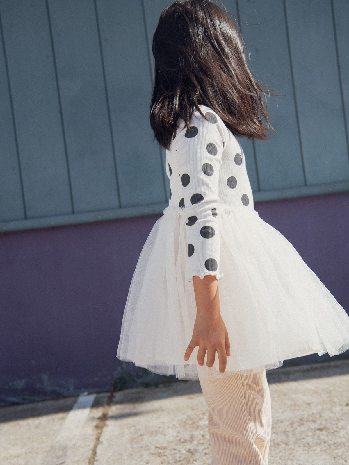 Abito bi-materiale con pois
