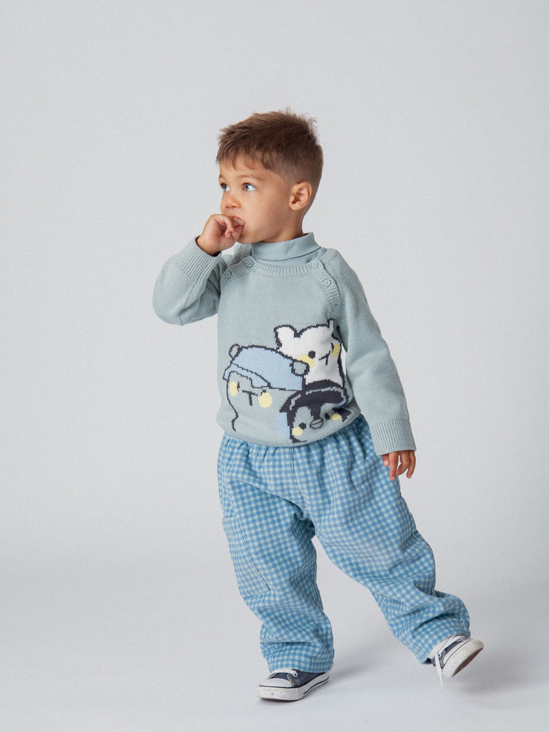 Maglione jacquard "Pinguino e Orsetti" per neonato maschio