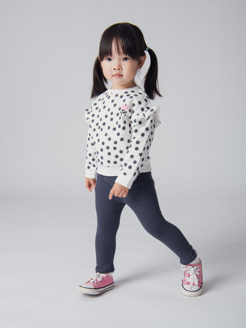 Completo con felpa a pois e leggings a coste per bambina